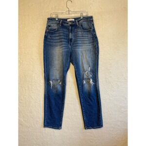 KanCan Distressed Ripped High Rise Straight Leg Jeans Blue Wash Size 15 31